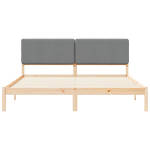 Sängram med Klädd Huvudgavel Ljusgrå 180 x 200 cm Massiv furu