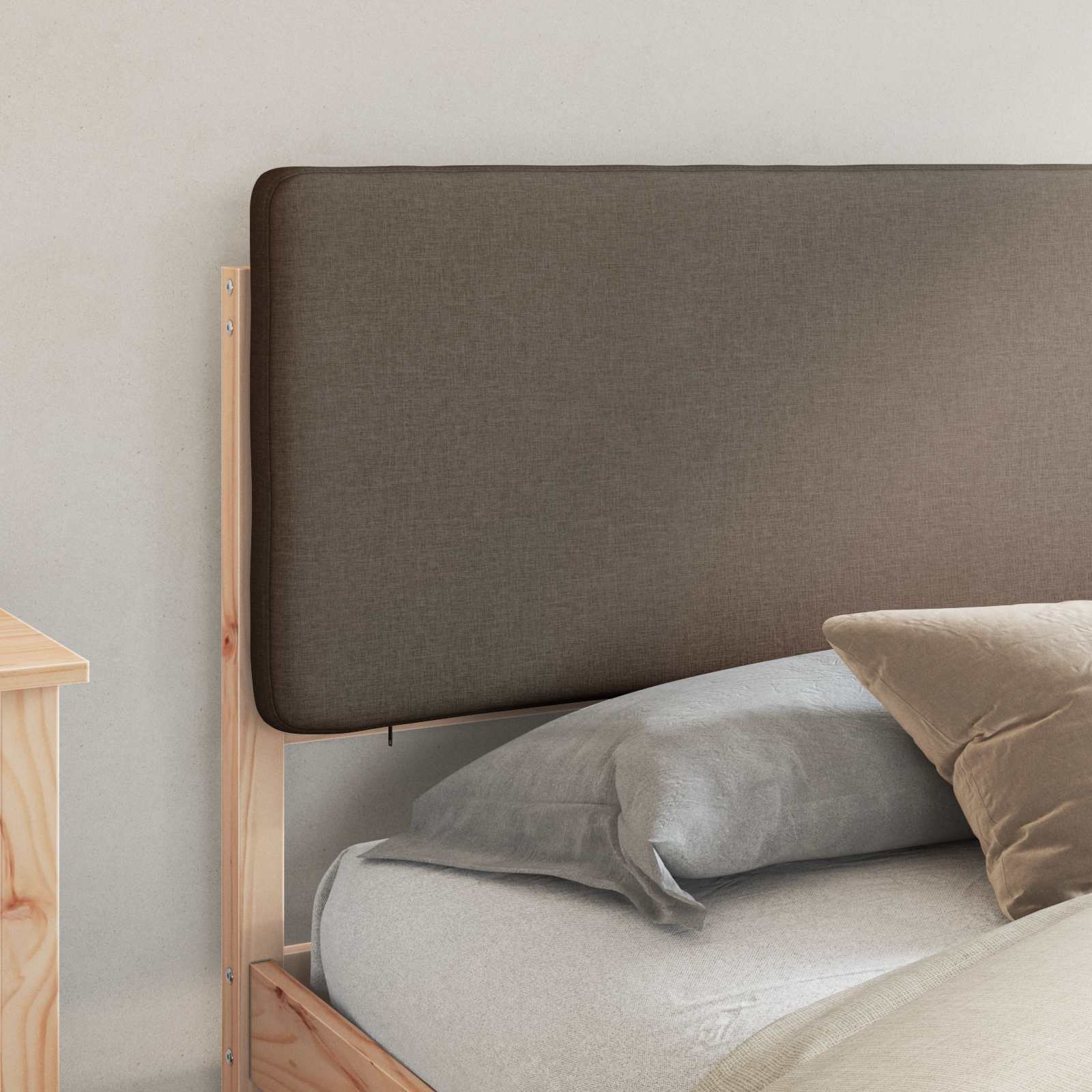 Sängram med Klädd Huvudgavel Taupe 180 x 200 cm Massiv furu