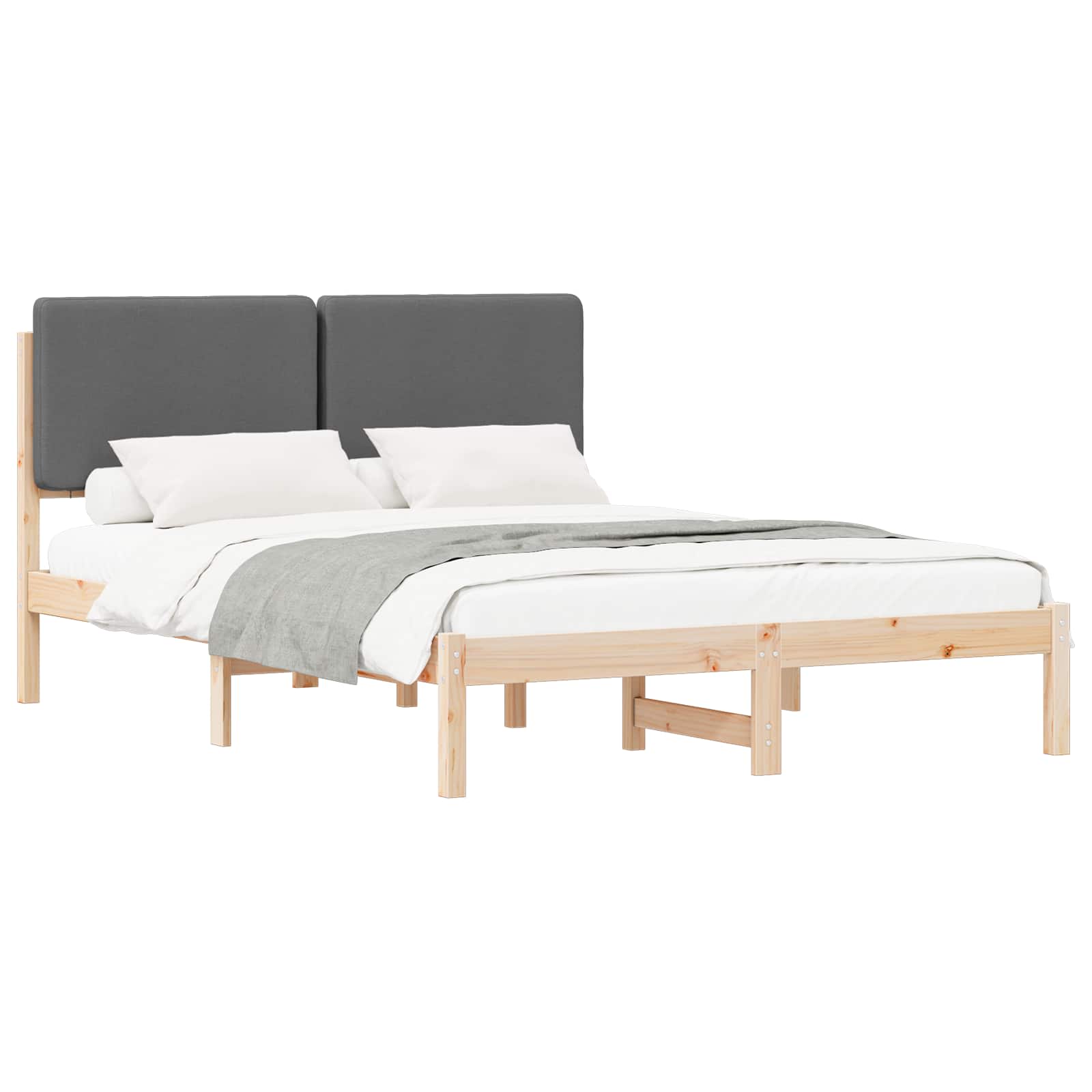 Sängram med Klädd Huvudgavel Mörkgrå 140 x 200 cm Massiv furu