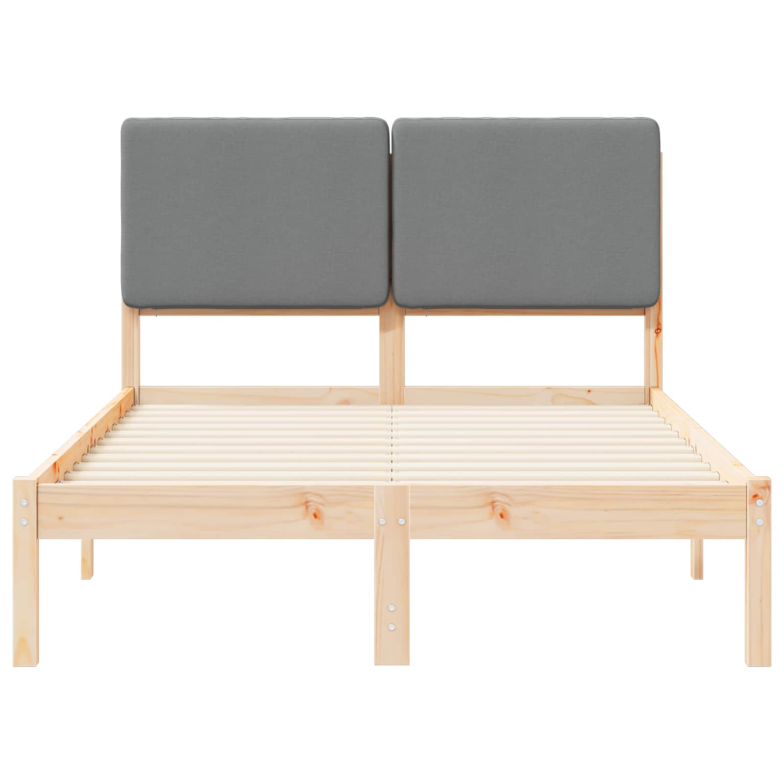 Sängram med Klädd Huvudgavel Ljusgrå 135 x 190 cm Massiv furu