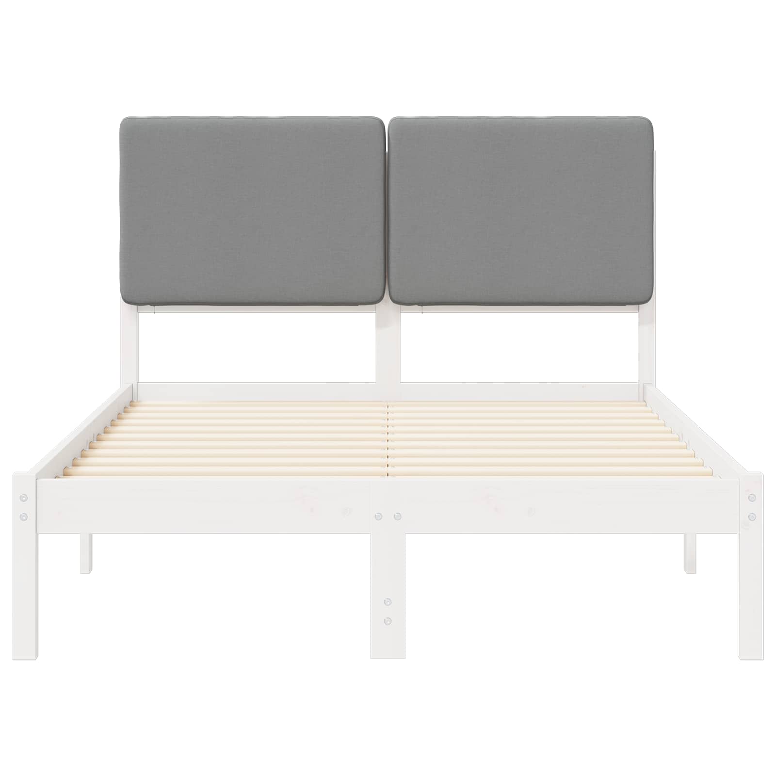 Sängram med Klädd Huvudgavel Ljusgrå 135 x 190 cm Massiv furu