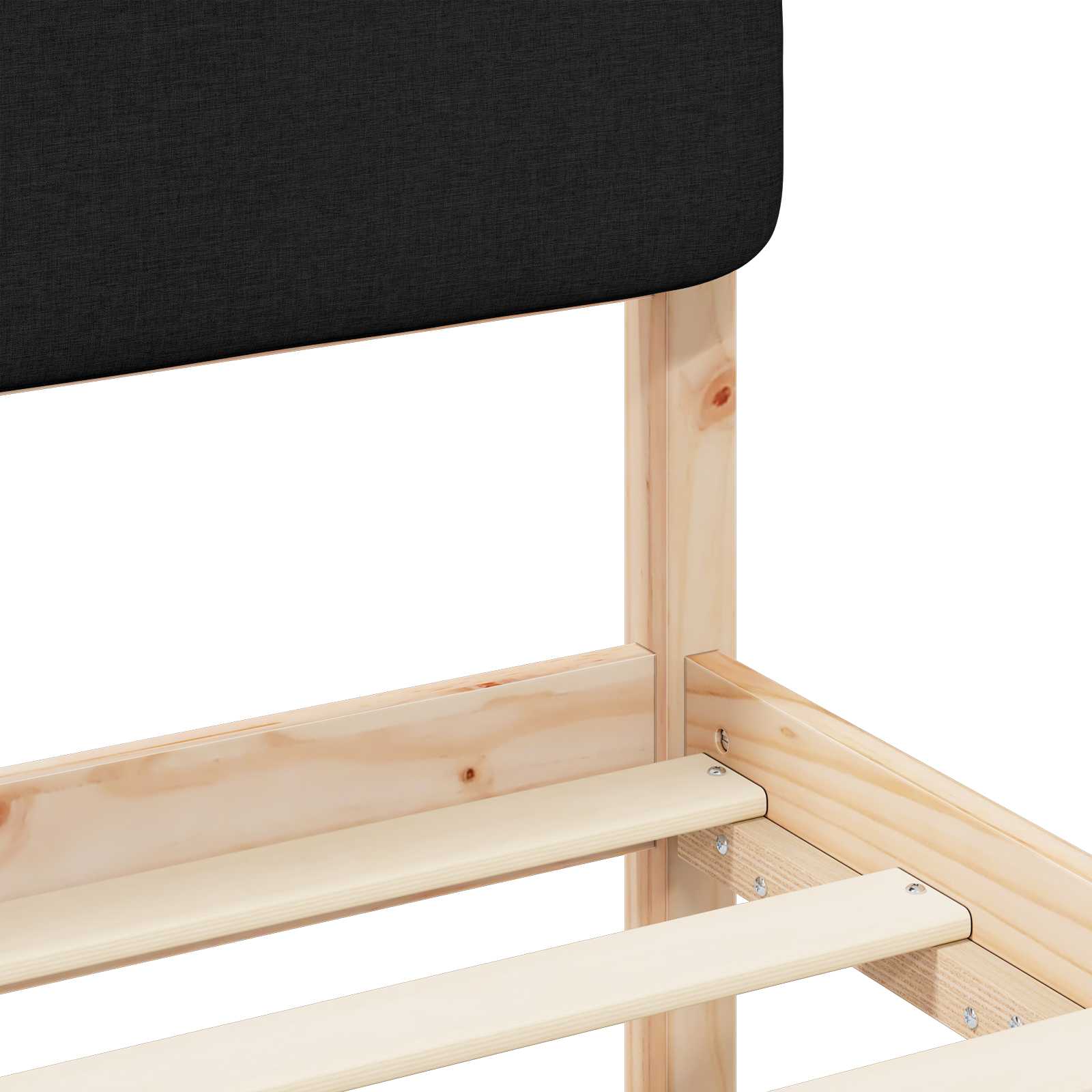 Sängram med Klädd Huvudgavel Svart 120 x 190 cm Massiv furu