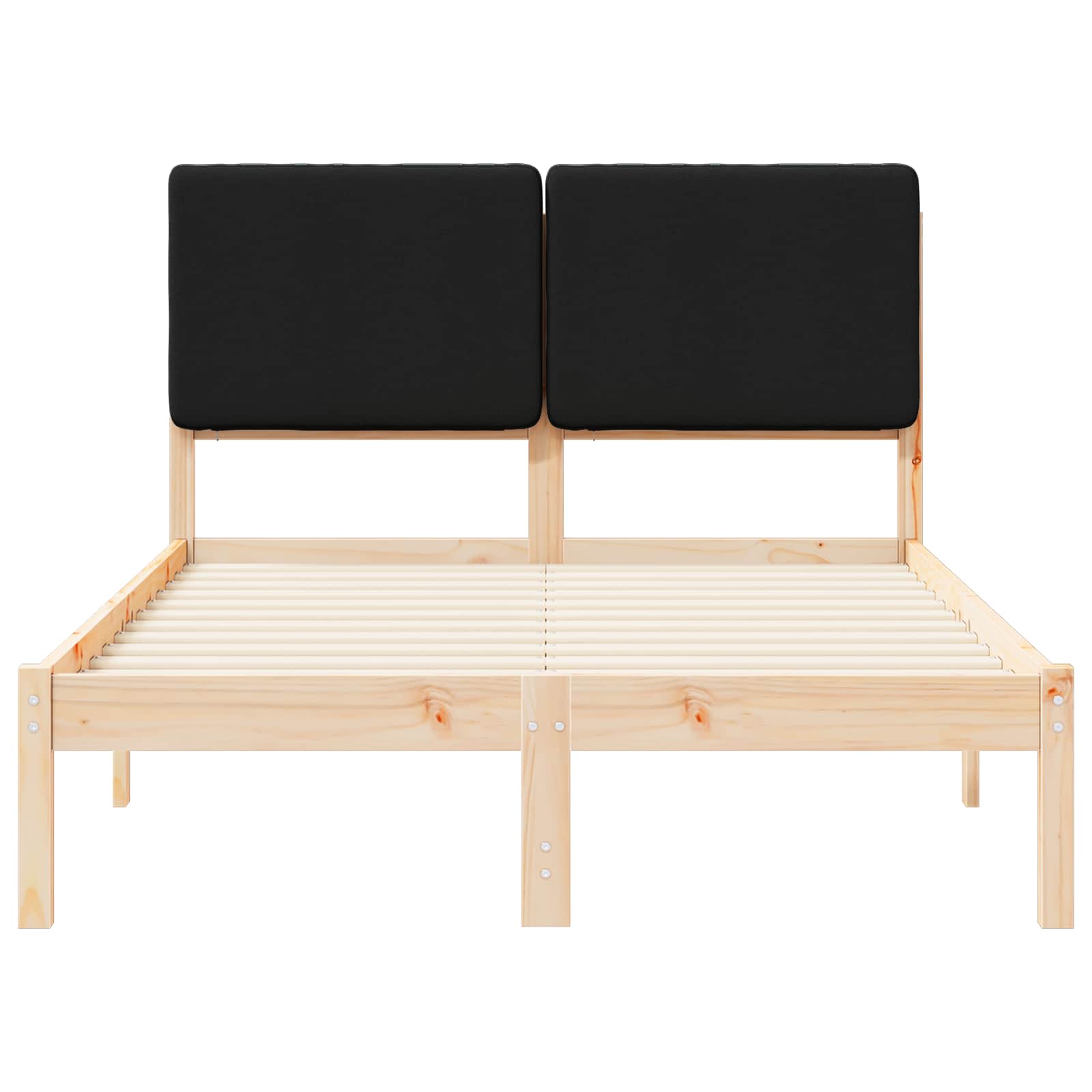 Sängram med Klädd Huvudgavel Svart 120 x 190 cm Massiv furu