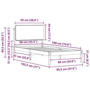 Sängram med Klädd Huvudgavel Taupe 90 x 190 cm Massiv furu