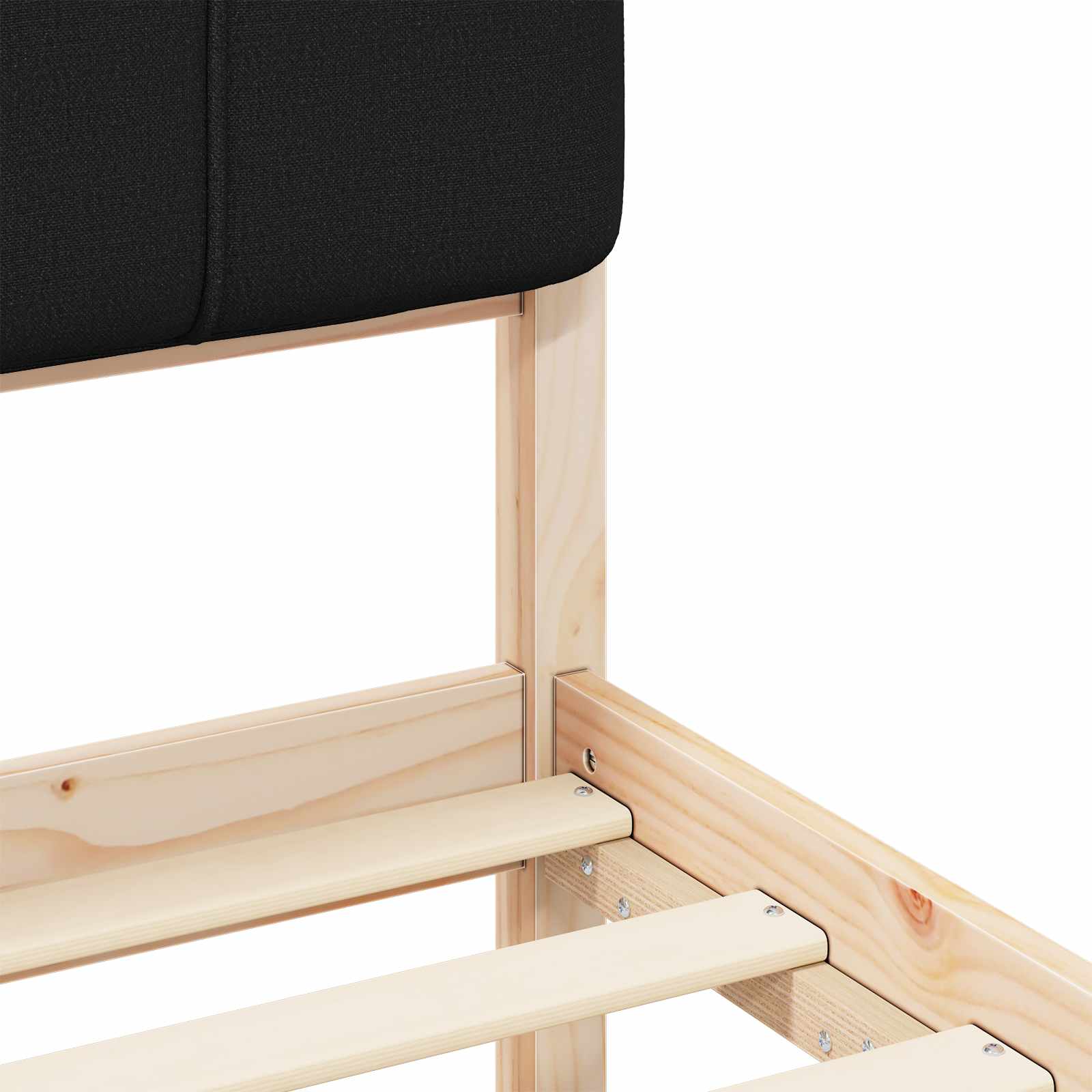 Sängram med Klädd Huvudgavel Svart 150 x 200 cm Massiv furu