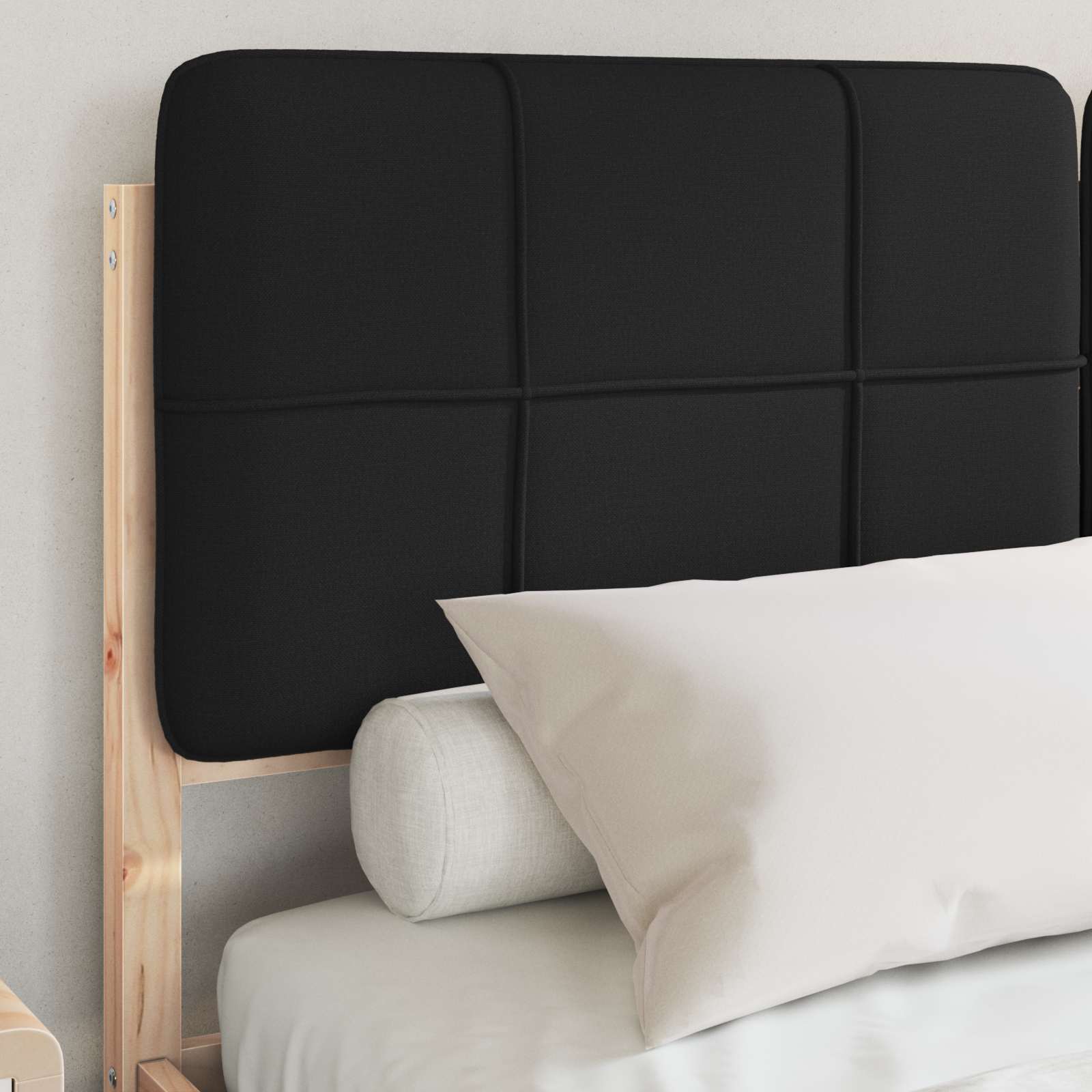 Sängram med Klädd Huvudgavel Svart 150 x 200 cm Massiv furu