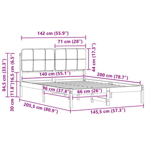 Sängram med Klädd Huvudgavel Svart 140 x 200 cm Massiv furu