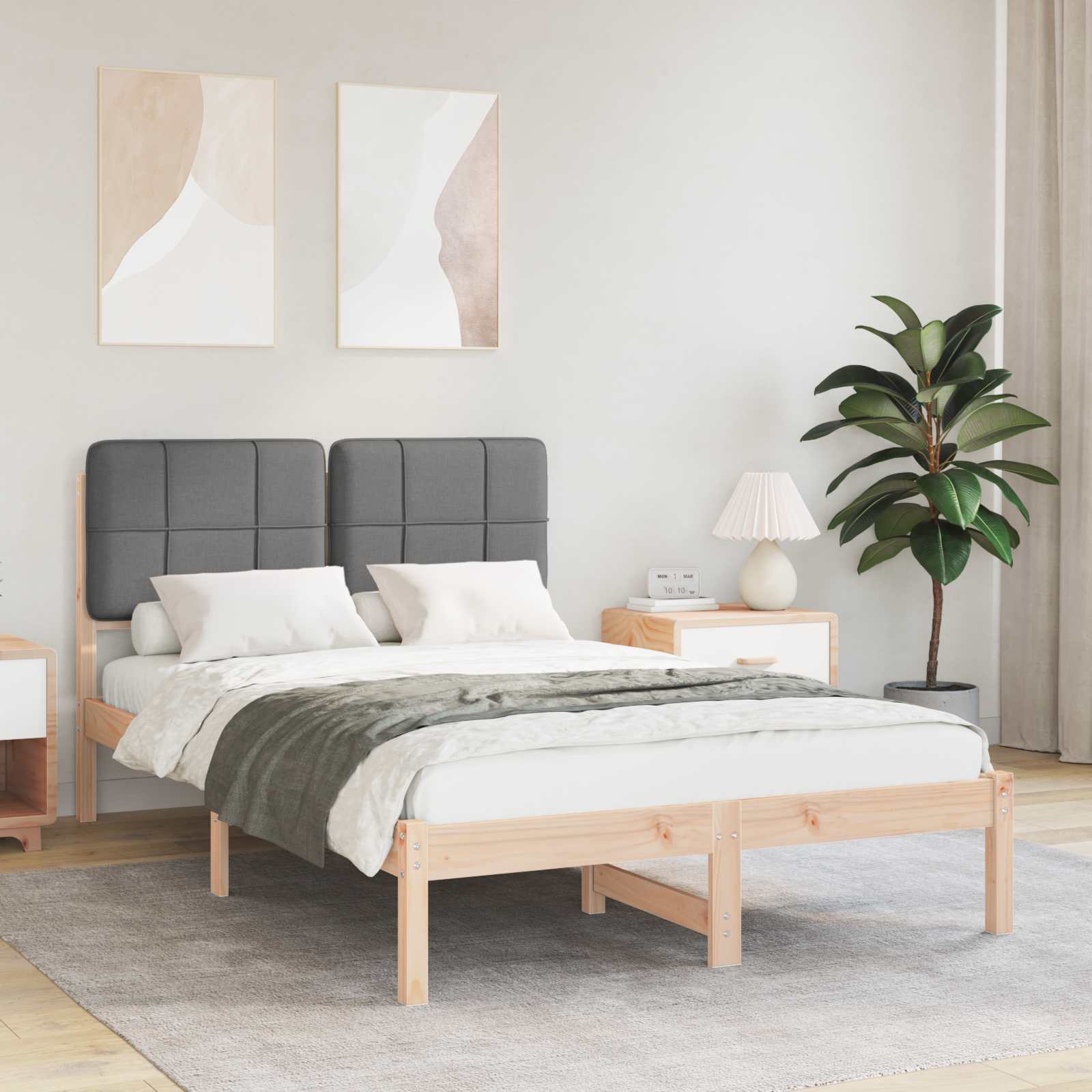 Sängram med Klädd Huvudgavel Mörkgrå 120 x 200 cm Massiv furu