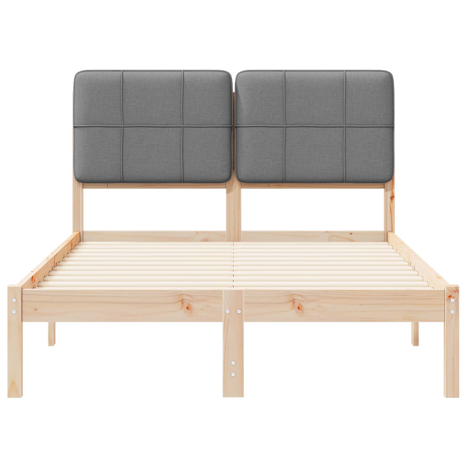 Sängram med Klädd Huvudgavel Ljusgrå 120 x 190 cm Massiv furu