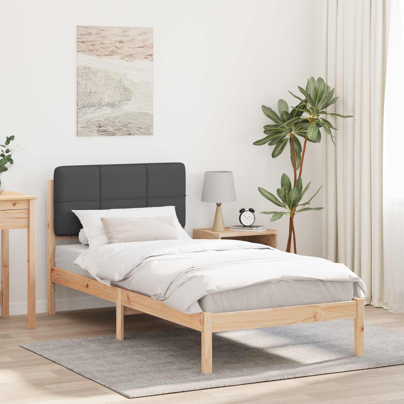 Sängram med Klädd Huvudgavel Mörkgrå 80 x 200 cm Massiv furu