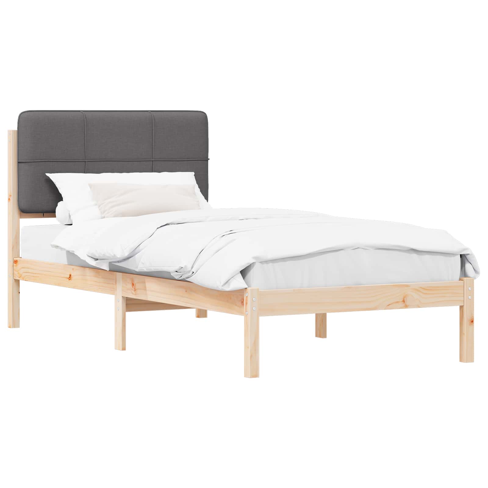 Sängram med Klädd Huvudgavel Mörkgrå 80 x 200 cm Massiv furu
