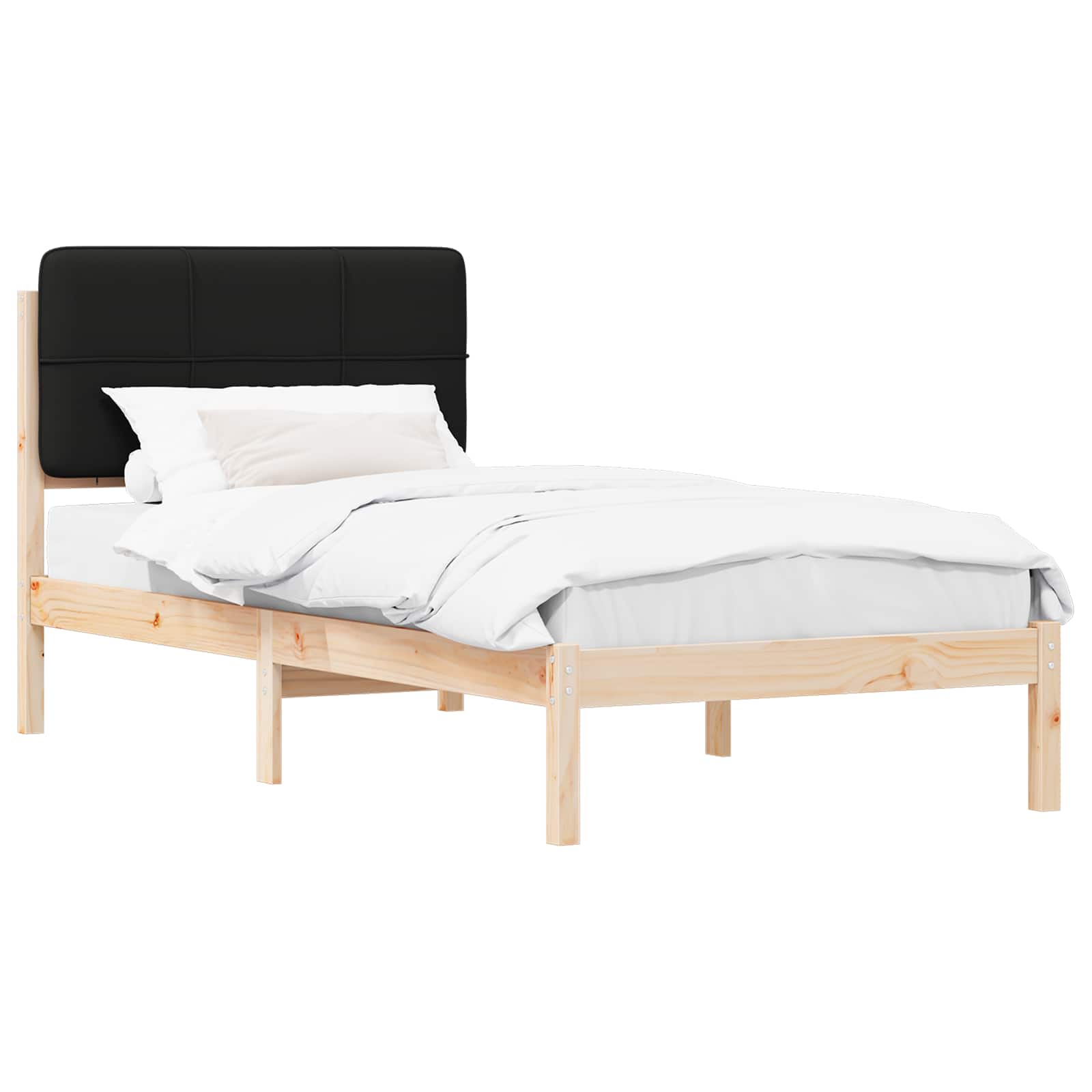 Sängram med Klädd Huvudgavel Svart 80 x 200 cm Massiv furu