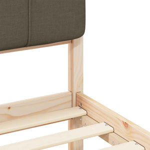 Sängram med Klädd Huvudgavel Taupe 75 x 190 cm Massiv furu