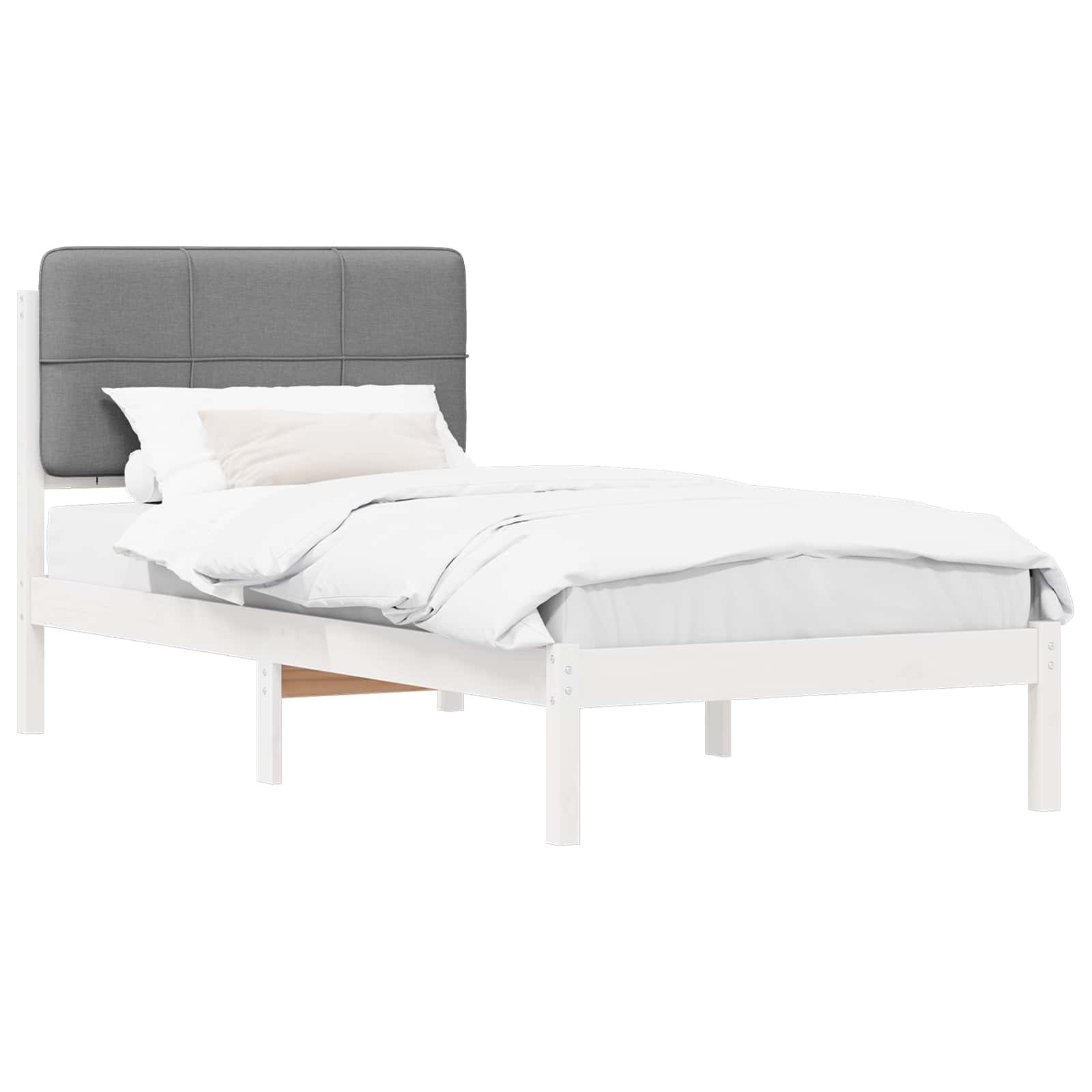 Sängram med Klädd Huvudgavel Ljusgrå 75 x 190 cm Massiv furu