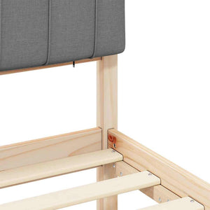 Sängram med Klädd Huvudgavel Ljusgrå 160 x 200 cm Massiv furu