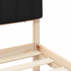 Sängram med Klädd Huvudgavel Svart 160 x 200 cm Massiv furu