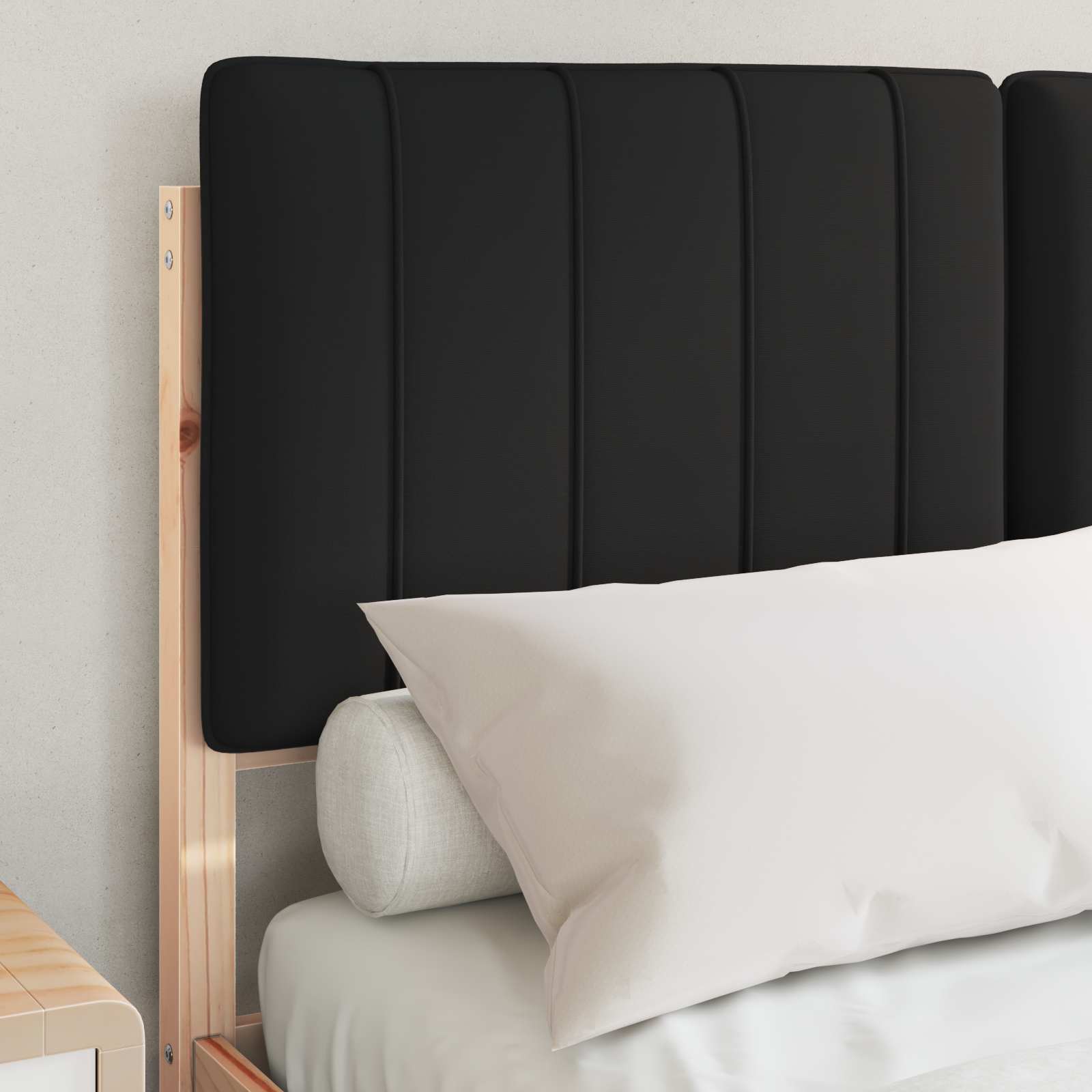 Sängram med Klädd Huvudgavel Svart 120 x 190 cm Massiv furu