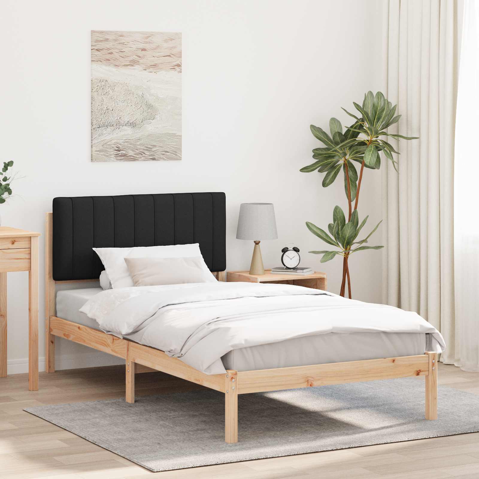 Sängram med Klädd Huvudgavel Svart 100 x 200 cm Massivt furu