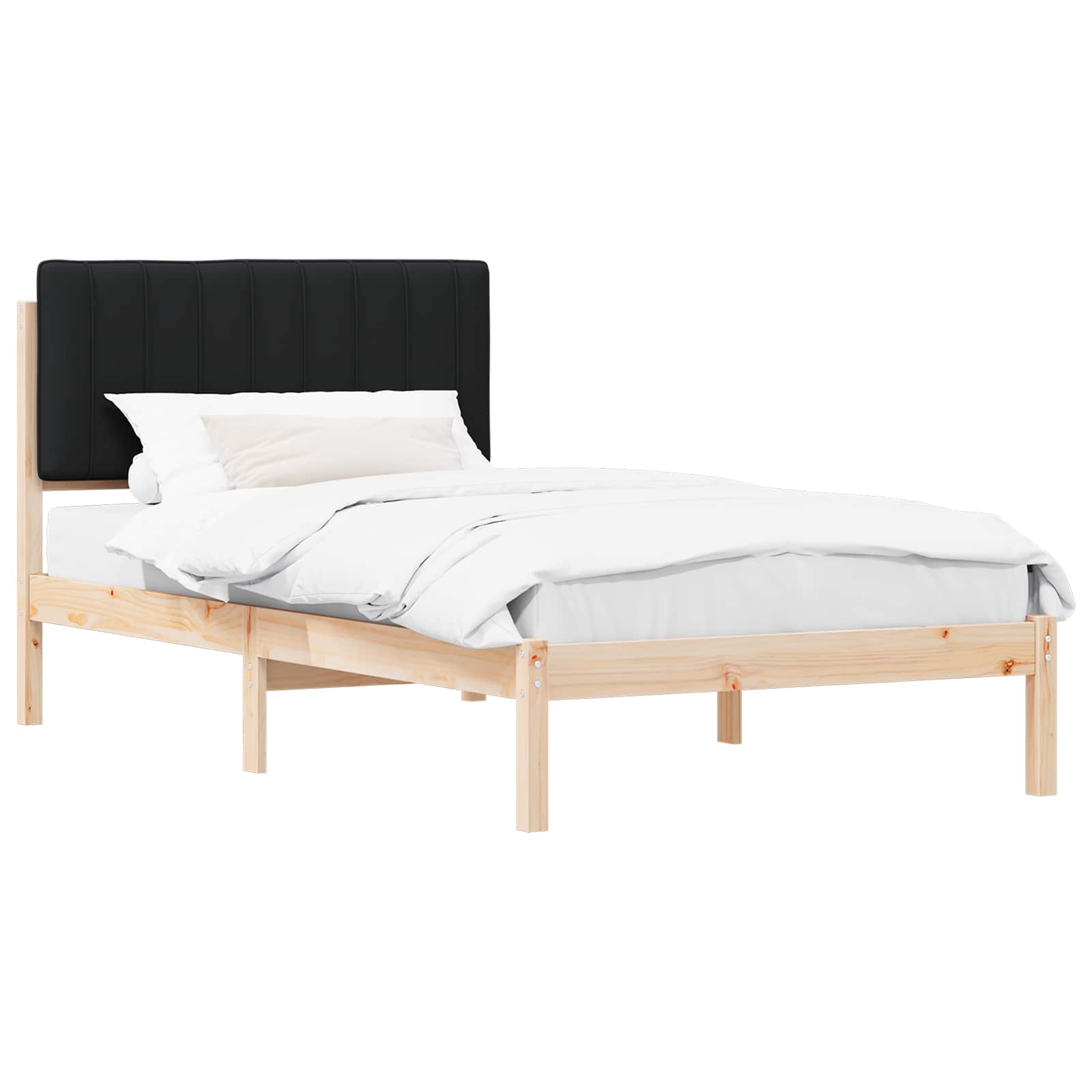 Sängram med Klädd Huvudgavel Svart 100 x 200 cm Massivt furu