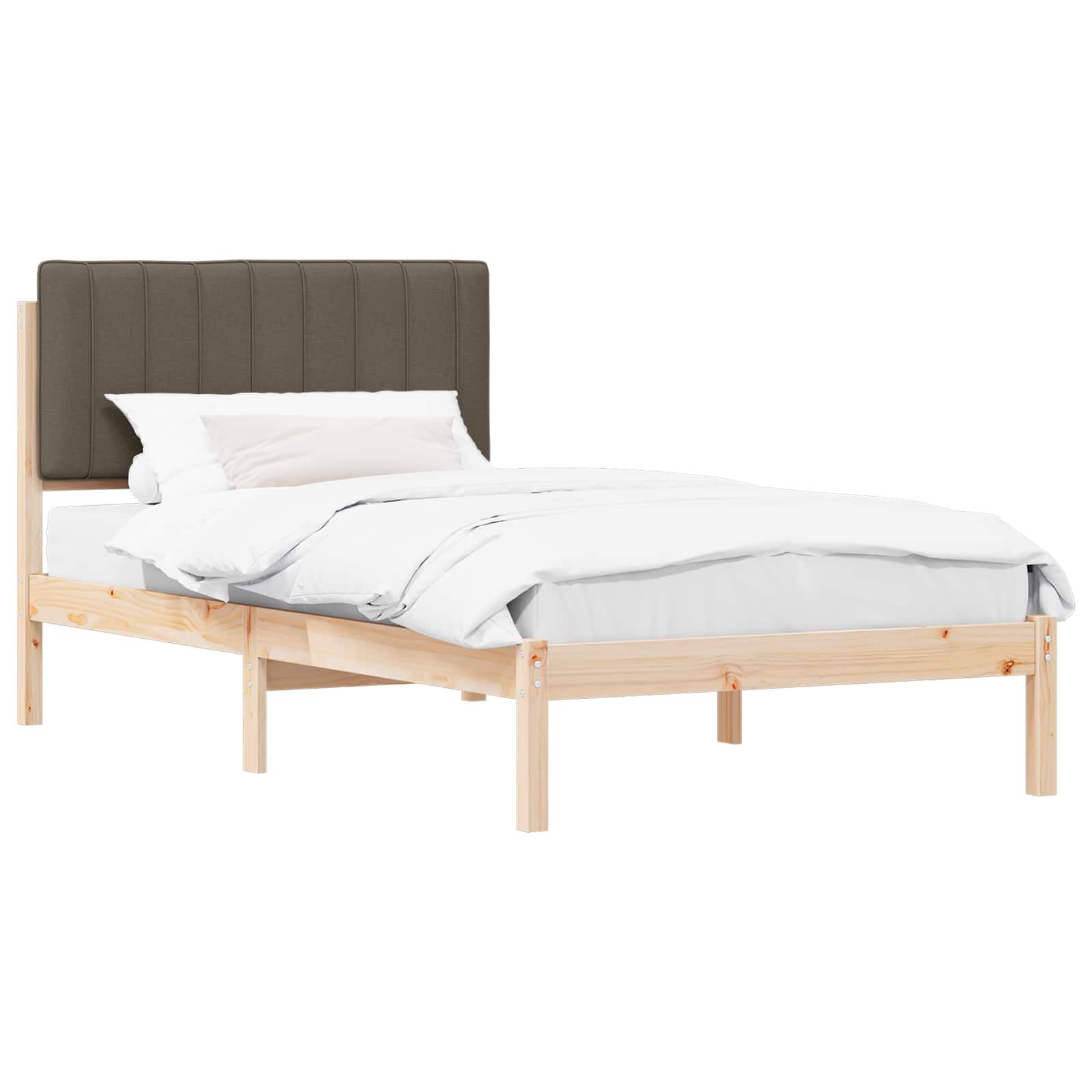 Sängram med Klädd Huvudgavel Taupe 100 x 200 cm Massivt furu
