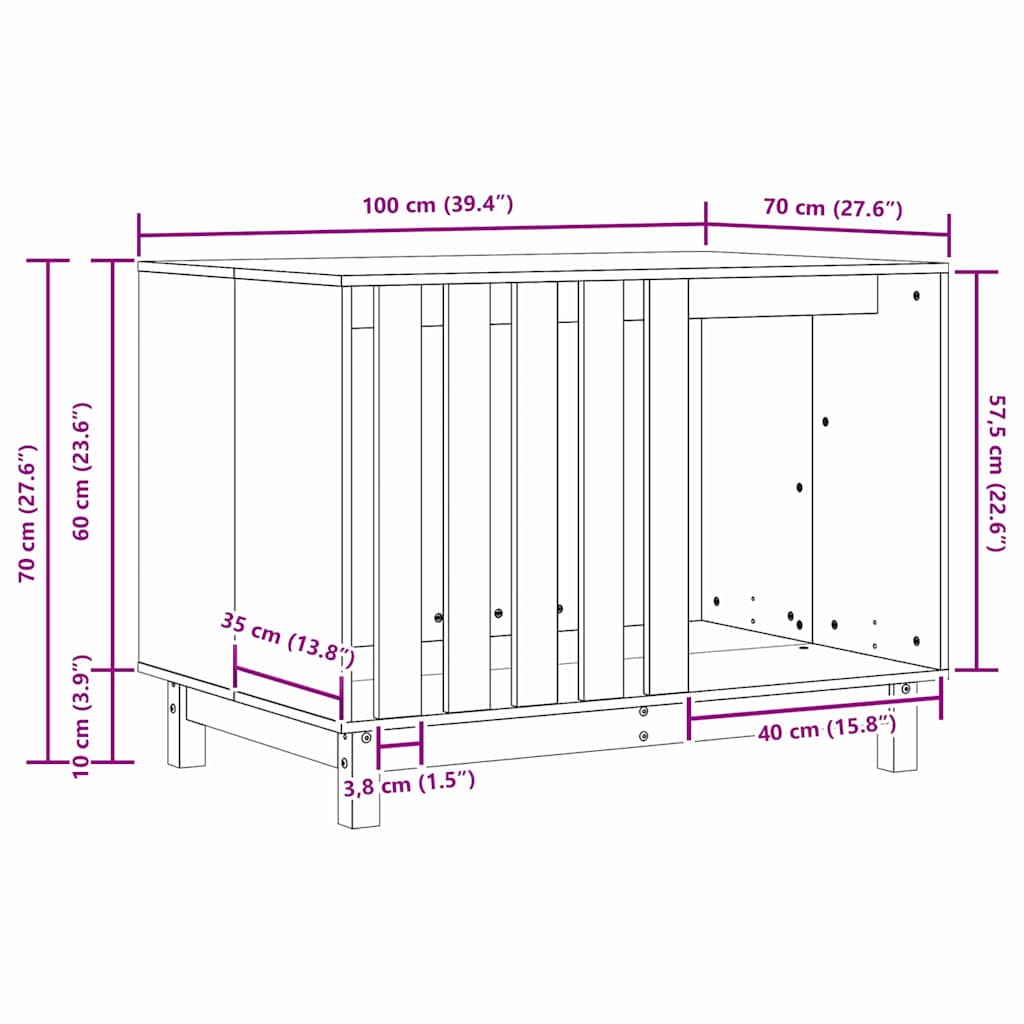 Hundhus med lagring Vaxbrun 100 x 70 x 70 cm Massiv furu