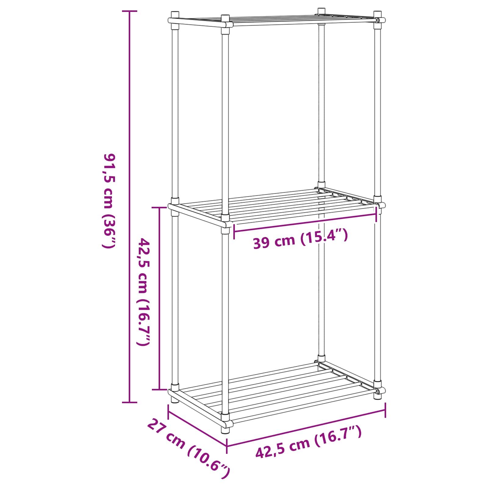 Förvaringshylla med hylla Vit 42,5 x 27 x 91,5 cm Aluminium