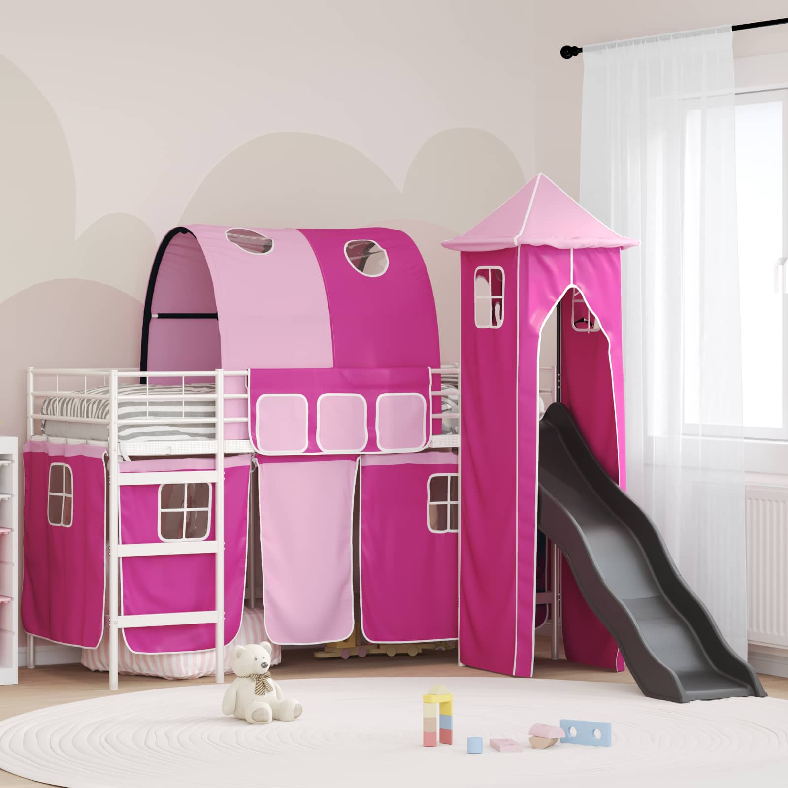Barns våningssängsram Enfärgad Vit och rosa 75 x 190 cm Metall