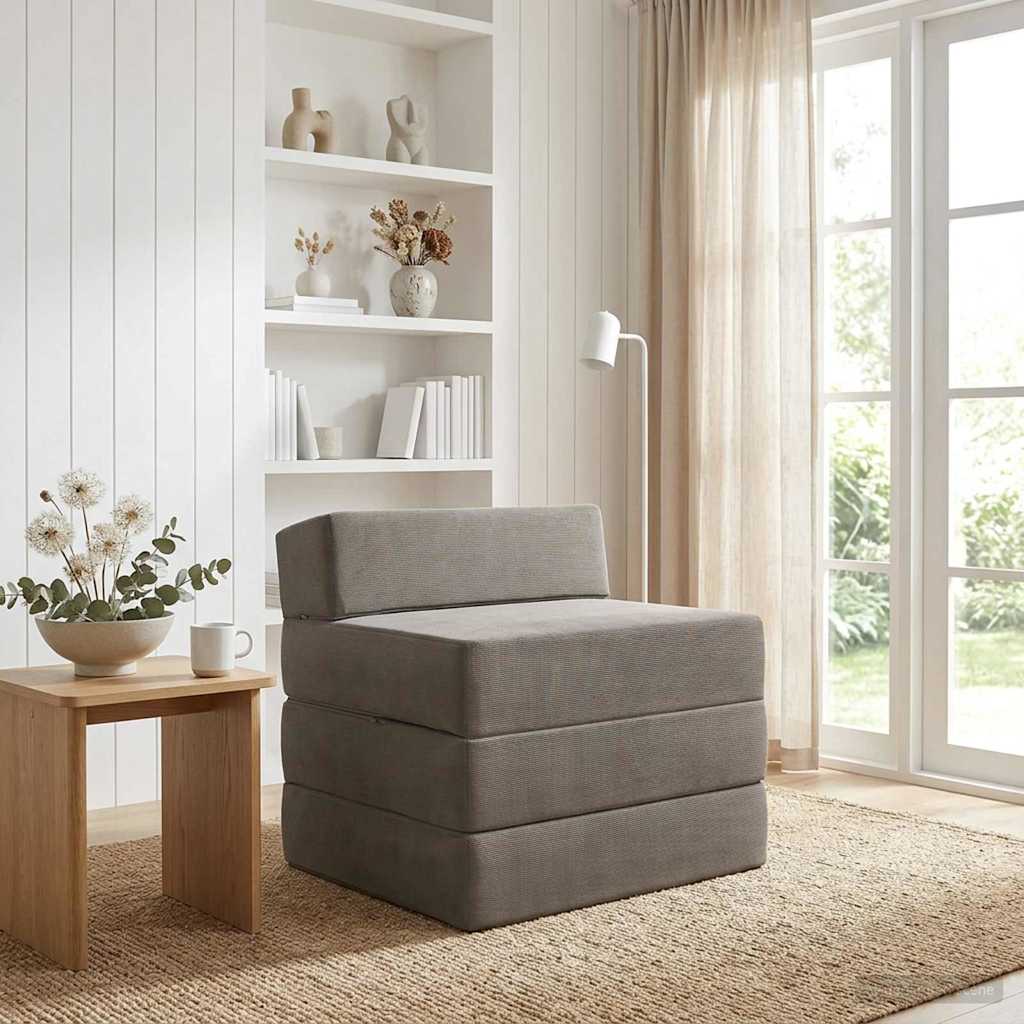 Fällbar Soffbed Ljusgrå 200 x 70 x 15 cm Kordread tyg