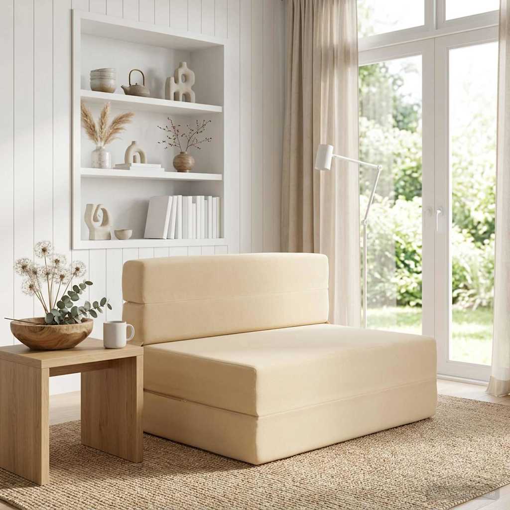 Fällbar Soffbed Gräddvit 100 x 80 x 60 cm Tyg