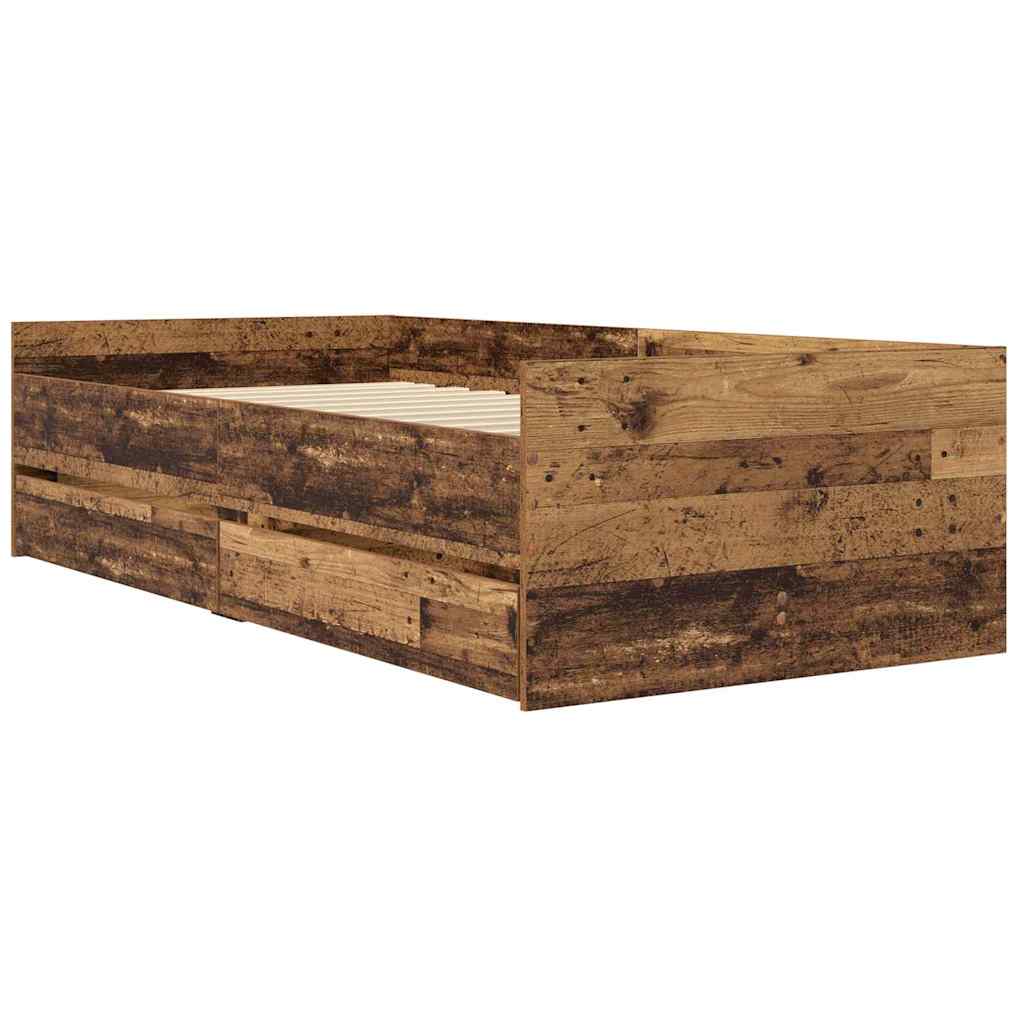 Sängram med låda Gammalt trä 90 x 200 cm Massiv furu