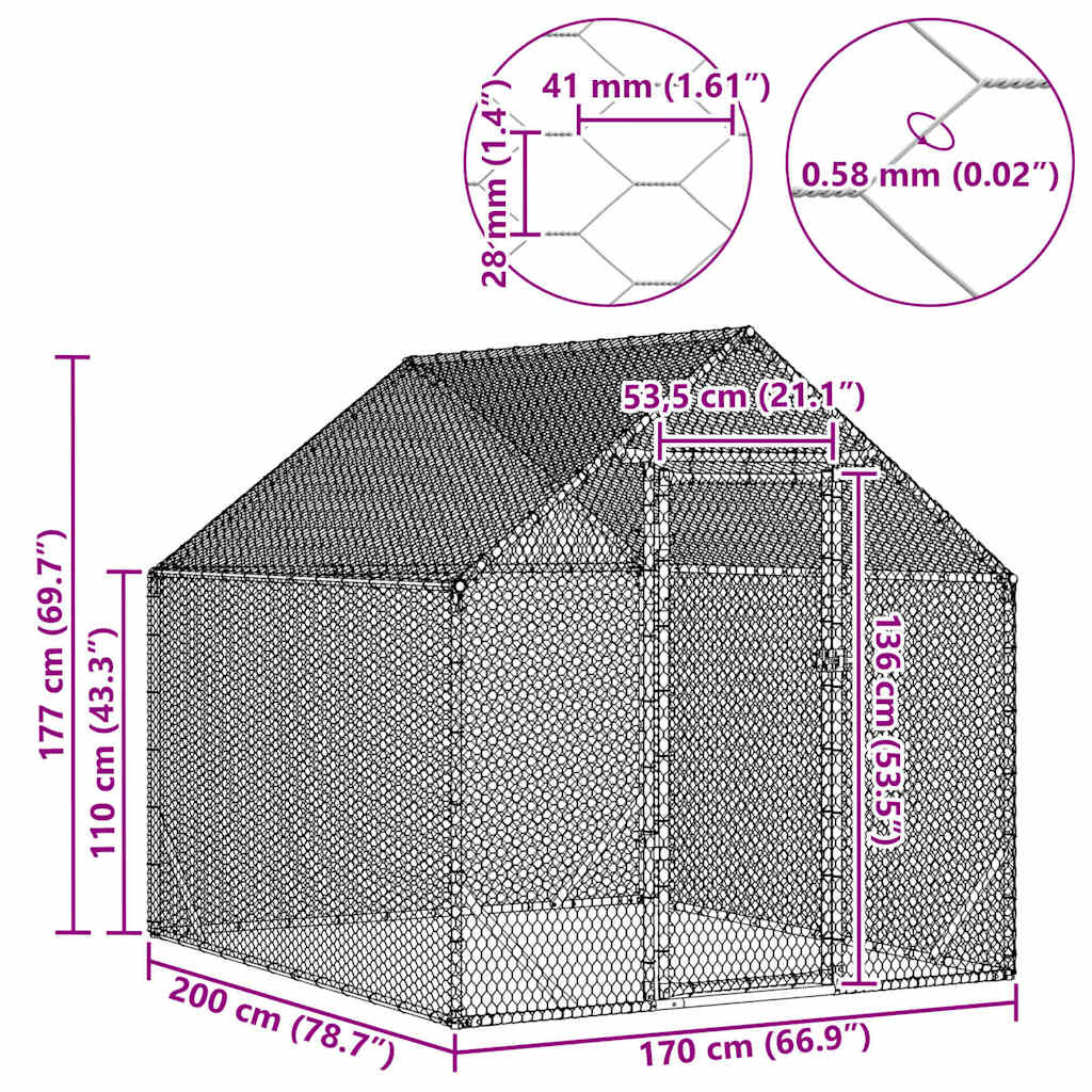 Hönshus Silver 200x170x177cm Galvaniserat Stål
