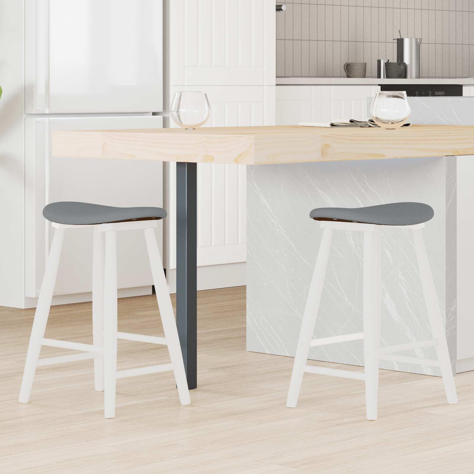 Matstolar 2 st Massiv Gummiträ Vit 46 x 37 x 63 cm