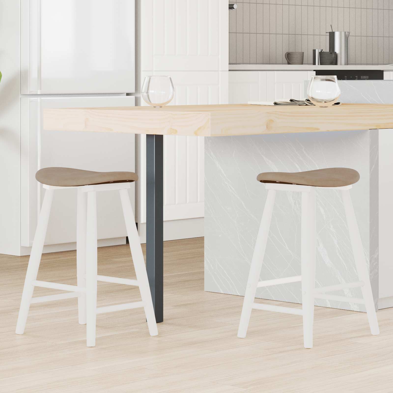 Matstolar 2 st Massiv Gummiträ Vit 46 x 37 x 63 cm