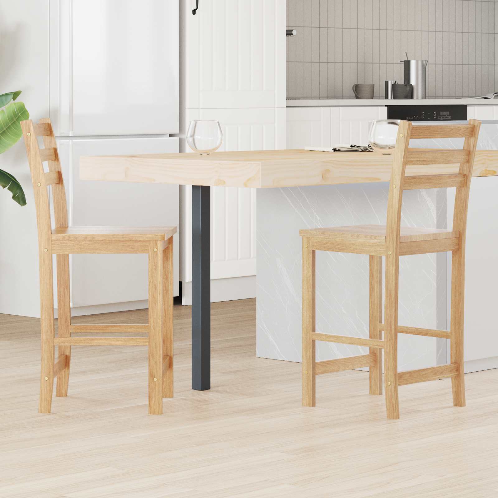 Matstolar 2 st Massiv Gummiträ Naturfärg 40 x 47,5 x 99,5 cm