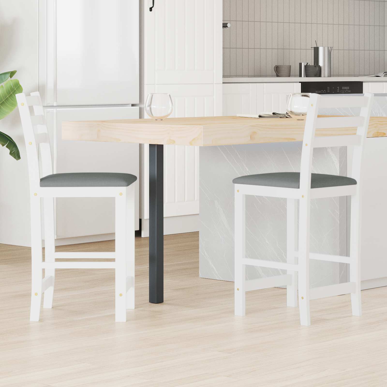Matstolar 2 st Massiv Gummiträ Vit 40 x 47,5 x 99,5 cm