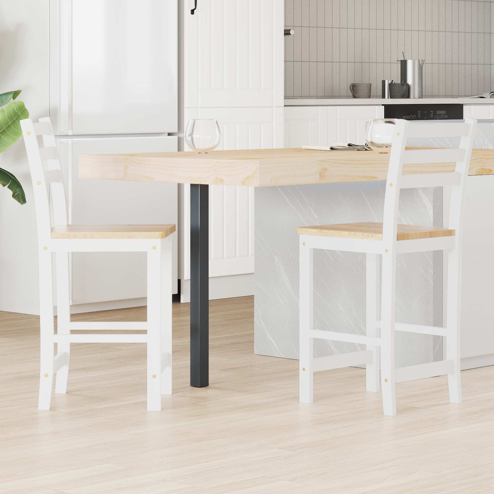 Matstolar 2 st Massiv Gummiträ Vit 40 x 47,5 x 99,5 cm