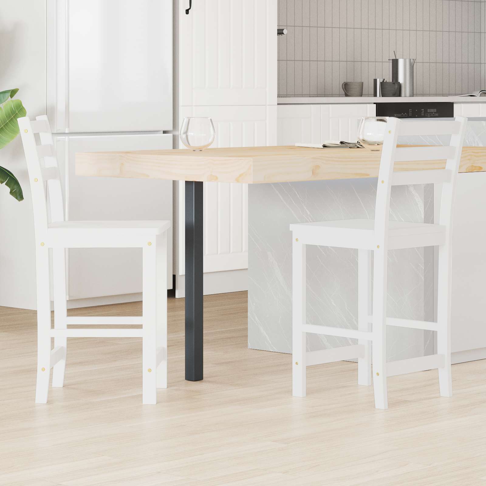 Matstolar 2 st Massiv Gummiträ Vit 40 x 47,5 x 99,5 cm