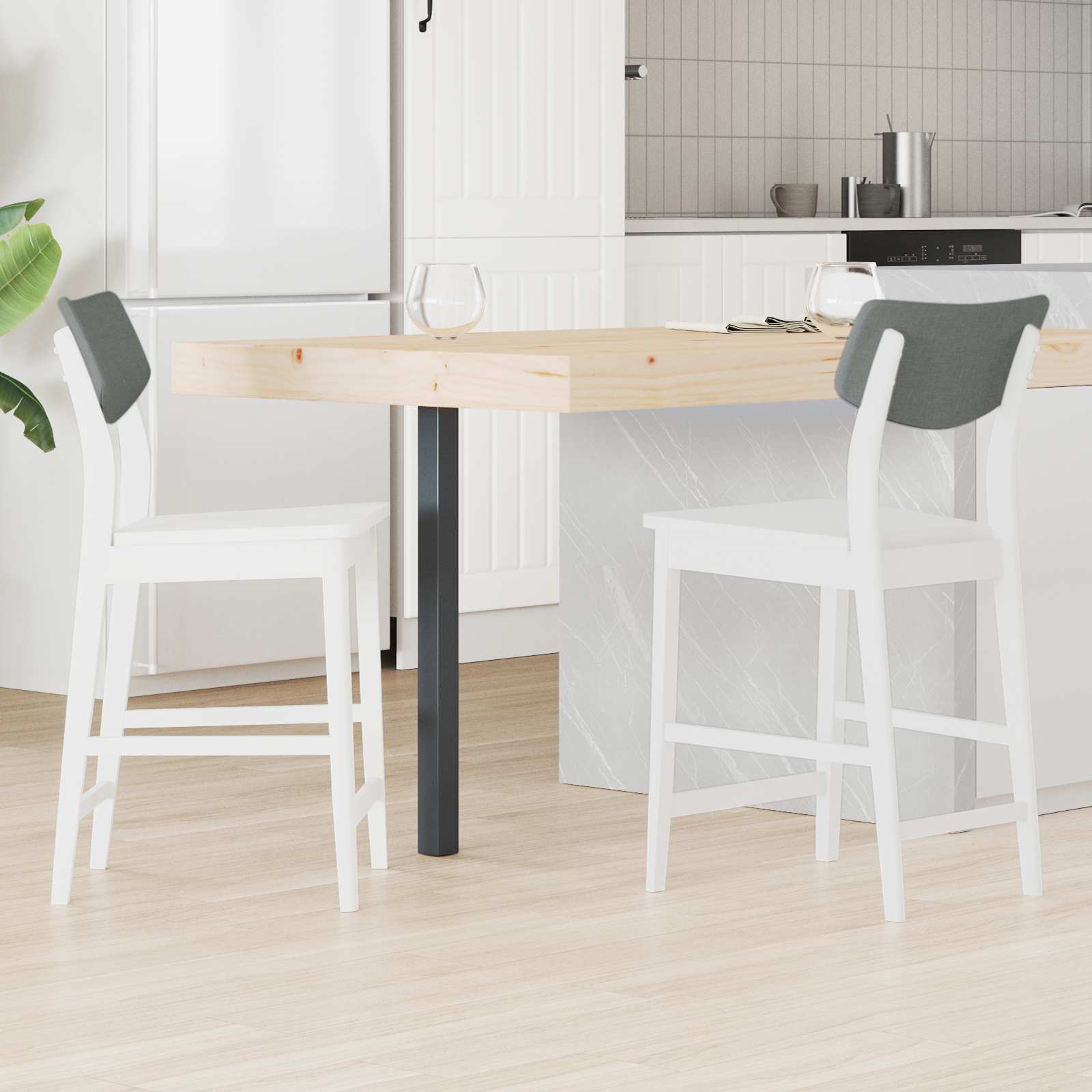 Matstolar 2 st Massiv Gummiträ Vit 48 x 49 x 95 cm