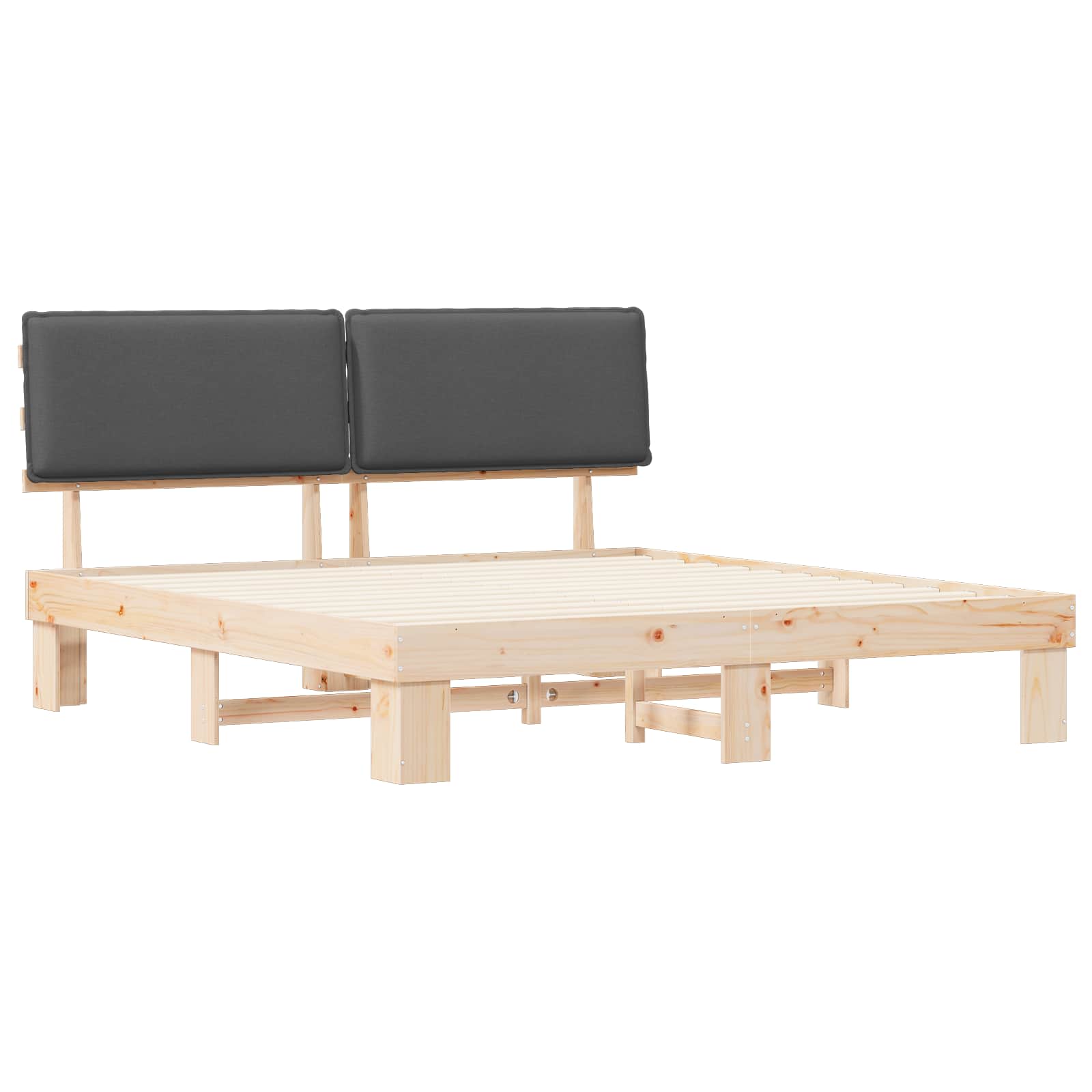 Sängram med Klädd Huvudgavel Mörkgrå 200 x 200 cm Massiv furu