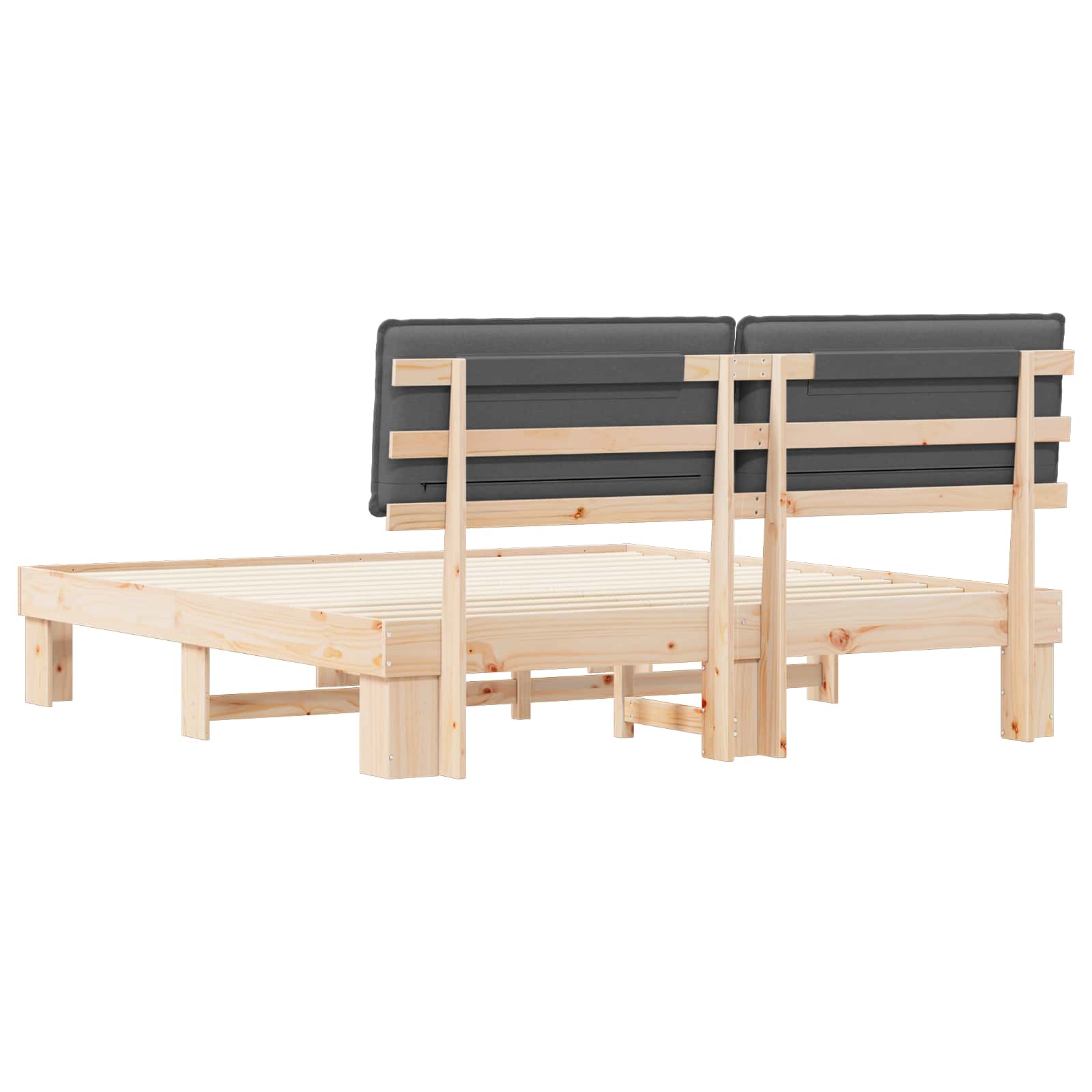 Sängram med Klädd Huvudgavel Mörkgrå 180 x 200 cm Massiv furu