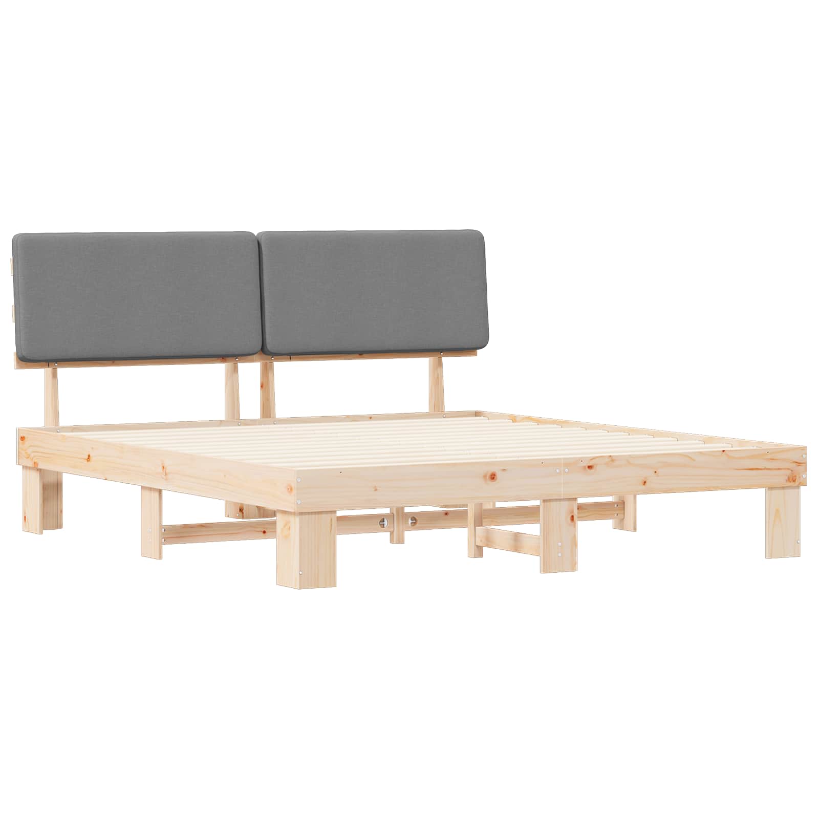 Sängram med Klädd Huvudgavel Ljusgrå 200 x 200 cm Massiv furu