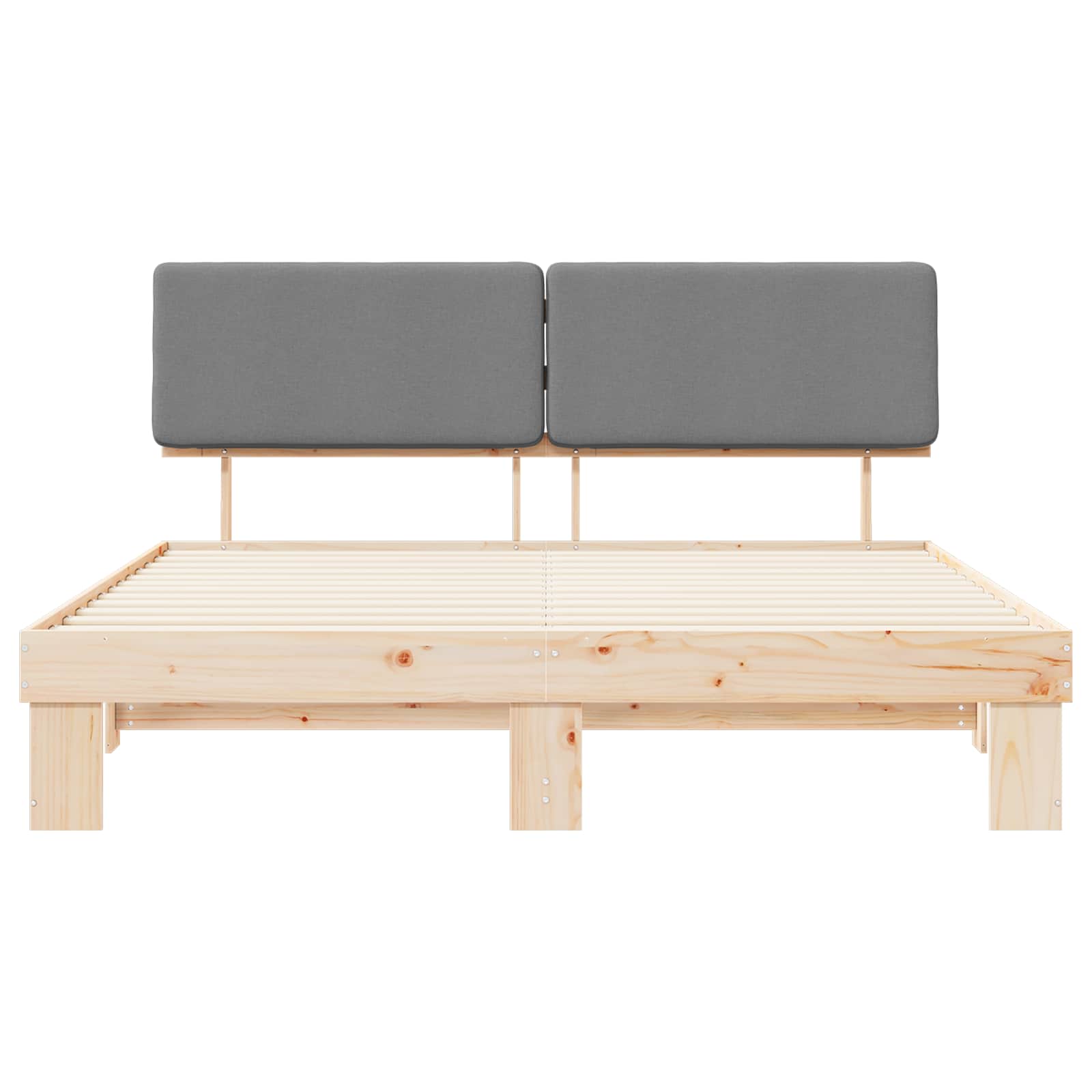 Sängram med Klädd Huvudgavel Ljusgrå 200 x 200 cm Massiv furu