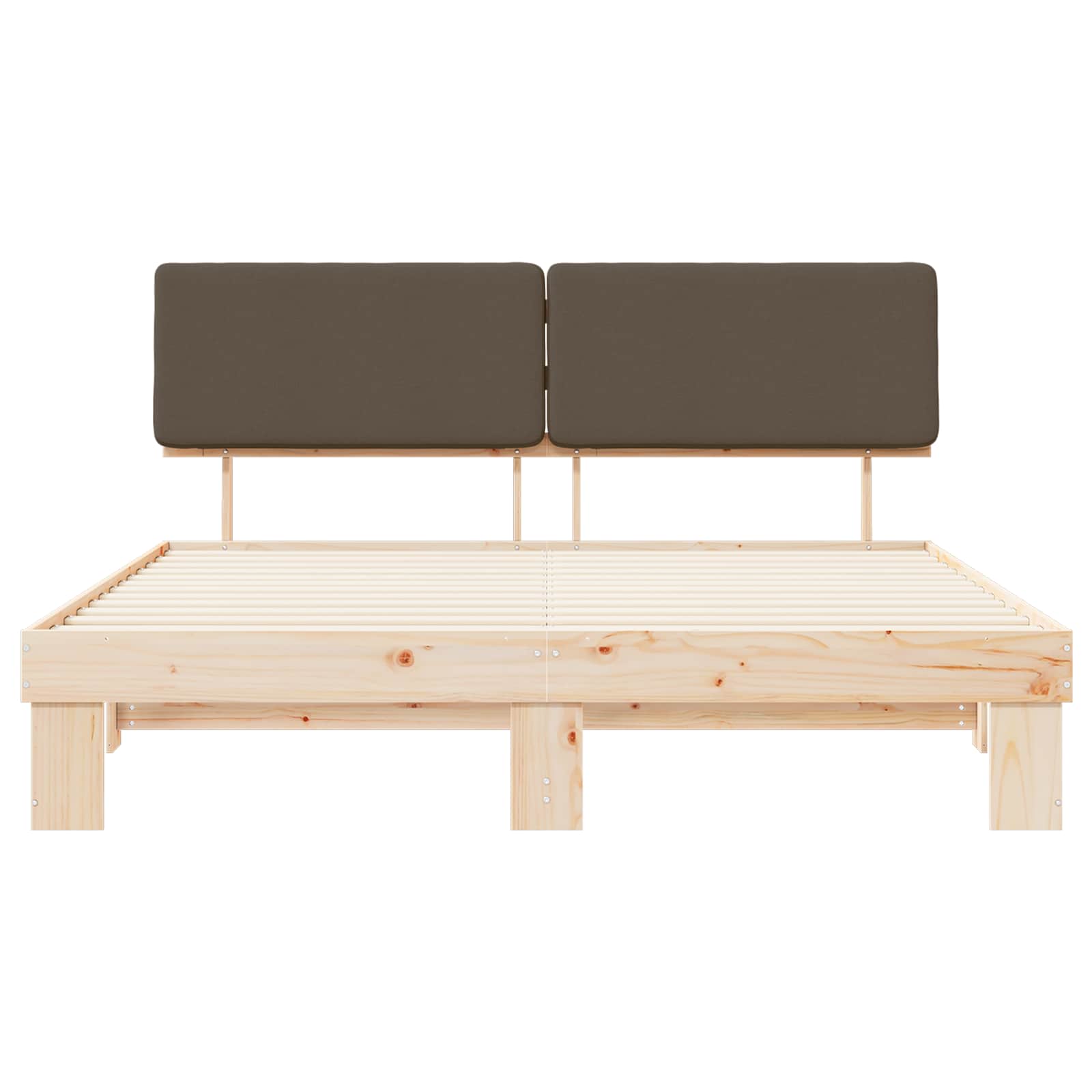 Sängram med Klädd Huvudgavel Taupe 200 x 200 cm Massiv furu