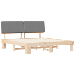 Sängram med Klädd Huvudgavel Ljusgrå 180 x 200 cm Massiv furu