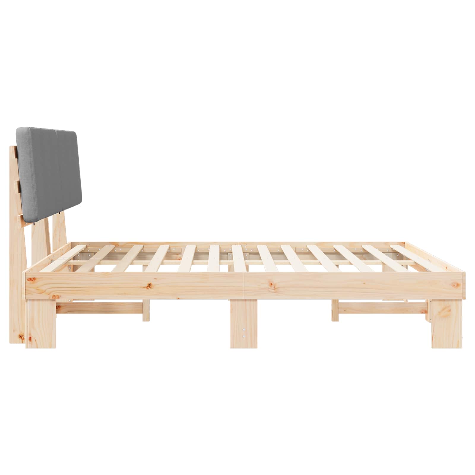 Sängram med Klädd Huvudgavel Ljusgrå 180 x 200 cm Massiv furu