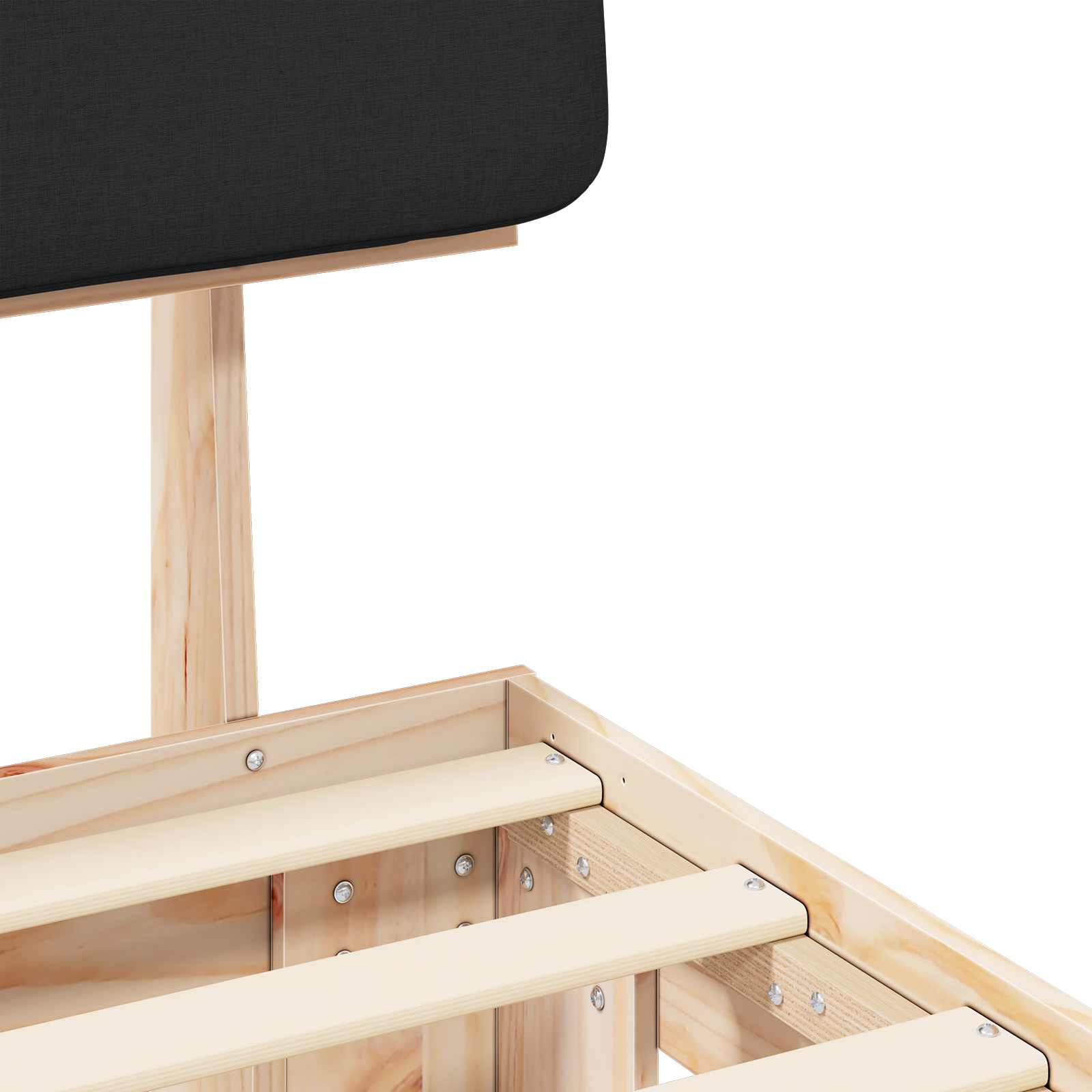 Sängram med Klädd Huvudgavel Svart 180 x 200 cm Massiv furu