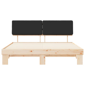 Sängram med Klädd Huvudgavel Svart 180 x 200 cm Massiv furu