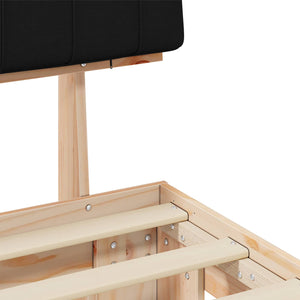 Sängram med Klädd Huvudgavel Svart 200 x 200 cm Massiv furu