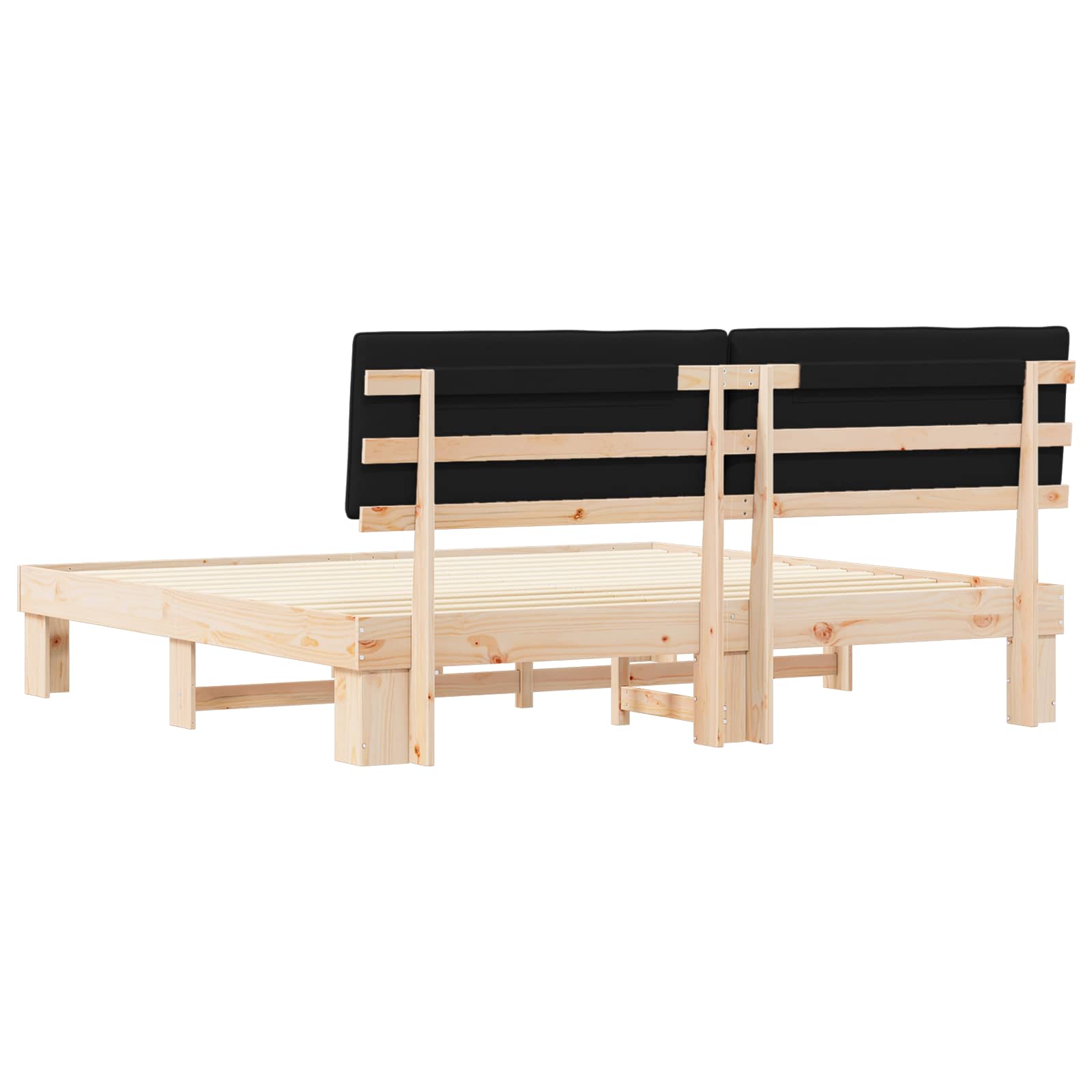 Sängram med Klädd Huvudgavel Svart 200 x 200 cm Massiv furu