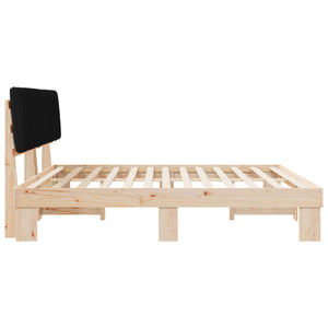 Sängram med Klädd Huvudgavel Svart 200 x 200 cm Massiv furu